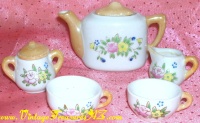 Image for Tea Set Service Miniature 7-Pieces Made in Japan Peach Luster-accented Multi-color Flowers Design Vintage ca 1920s-1960s <b><span style='color:red'>*****PRIORITY MAIL SHIPPING INCLUDED – DOMESTIC ORDERS ONLY!*****</span></b><span style='color:purple'>